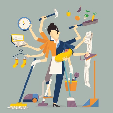 Illustration of a multitasking mother